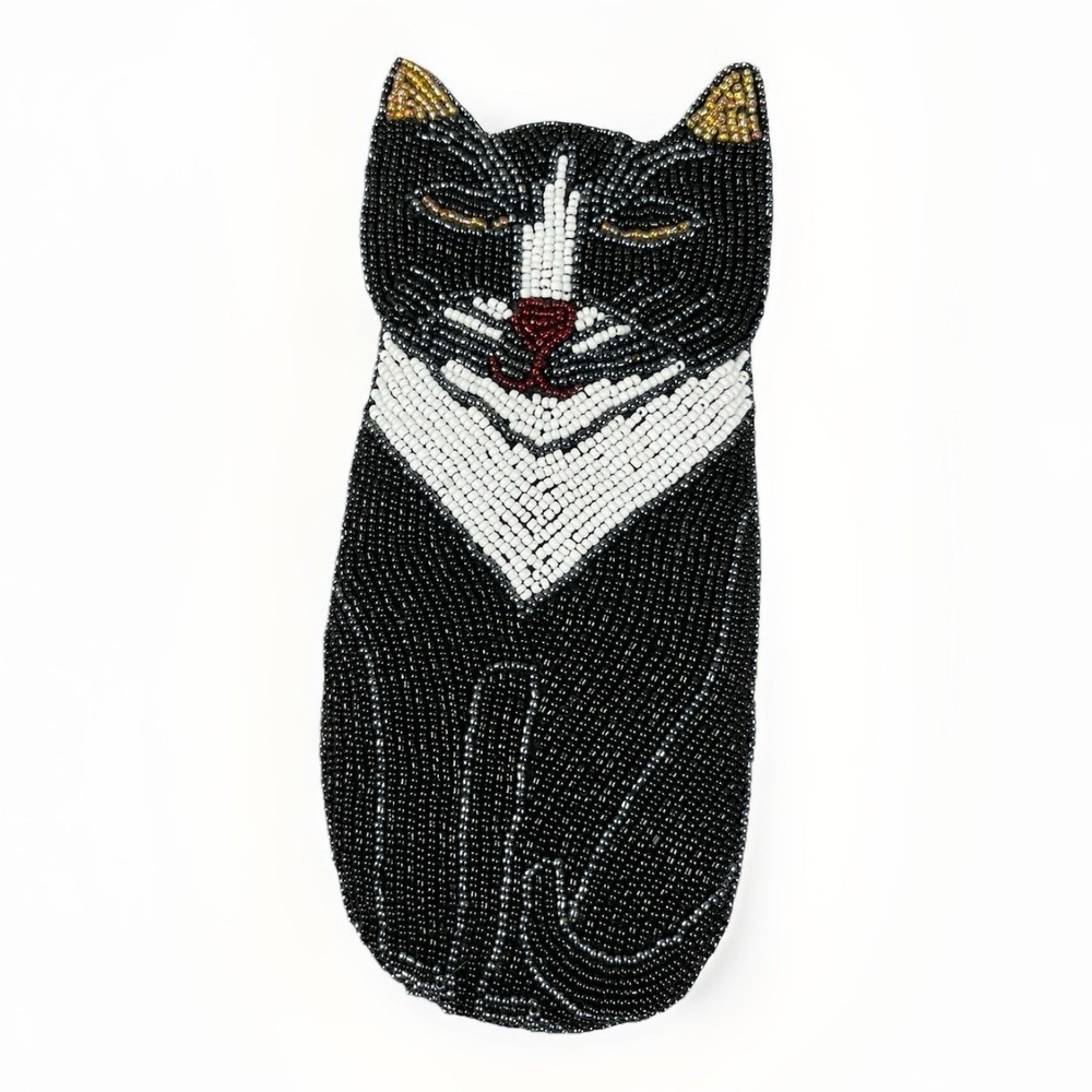 Vintage Cat Double Sided Beaded Eye Glass Case